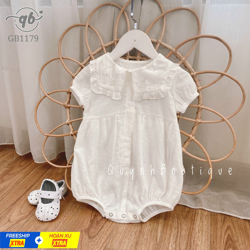 Quần áo trẻ em  [ QUỲNH BOUTIQUE ] bodysuit bé gái màu trắng cổ vuông 0-18M