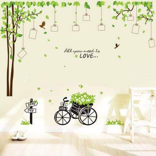 Decal dán tường combo cây treo khung ảnh và xe
