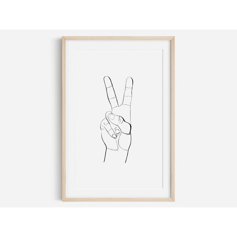 Tranh treo tường | Line art-Peace Sign Fine Line Print, Black And White Prints 25 , tranh canvas giá rẻ