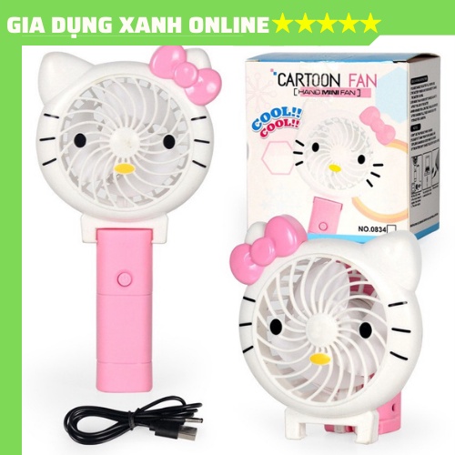 ( Hàng Loại 1) Quạt Tích Điện Mini Cầm Tay Hình Hello Kitty Gập Gọn, Quạt Mini Tích Điện Kèm Sạc USB Tiện Dụng