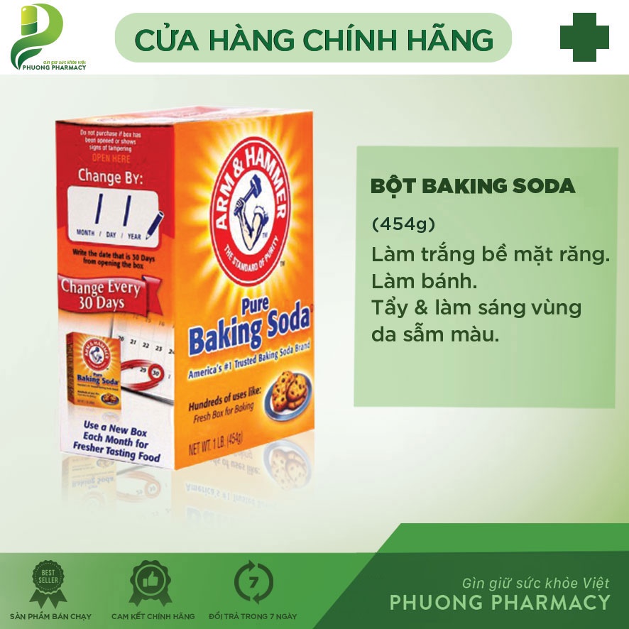 Bột Baking Soda Arm &amp; Hammer làm trắng răng, làm bánh, tẩy tế bào chết,... 454gr