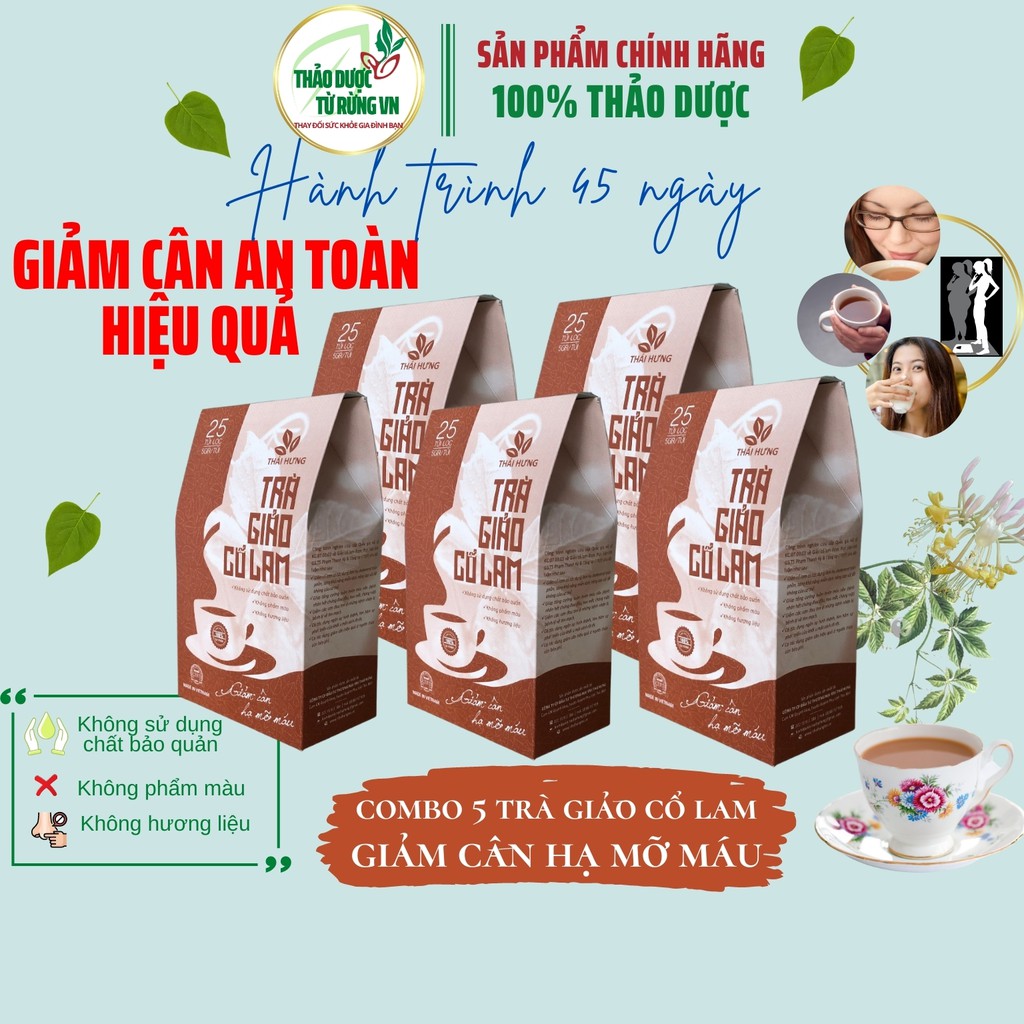 Trà Giảo Cổ Lam Thái Hưng [combo 5 Hộp] Dạng Túi Lọc Giảm Cân Hạ Mỡ Máu An Toàn Hiệu Quả Thảo Dược Từ Rừng VN