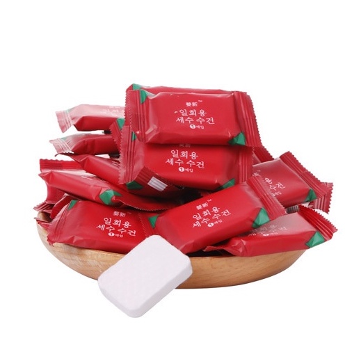 Túi 20 viên khăn nén viên kẹo hình vuông, Khăn giấy dạng nén bằng cotton dùng một lần