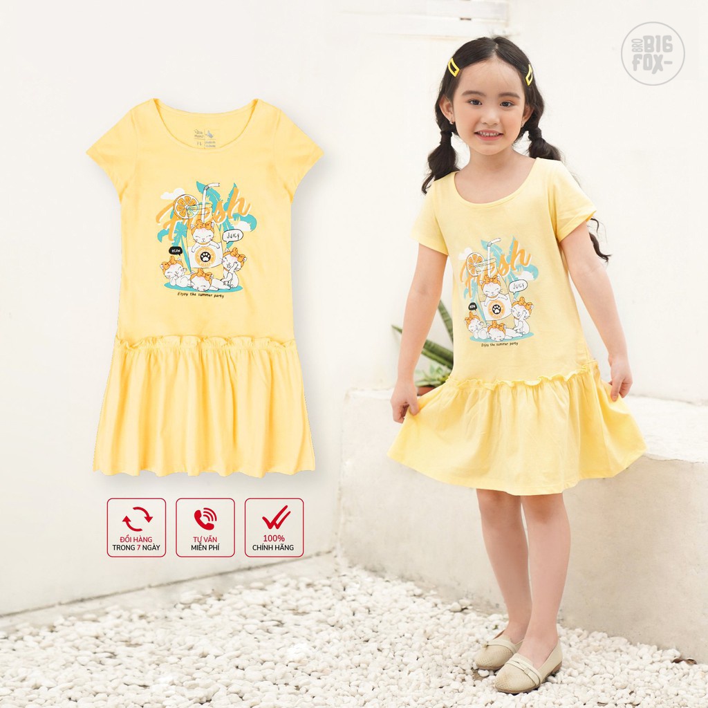 Váy Cotton Cho Bé Gái Bigfox - Miss Meow Dáng Xuông Xòe Gấu Họa Tiết Mèo Mặc Mùa Hè Size Đại Trẻ Em 10,15,20,25,30,35kg