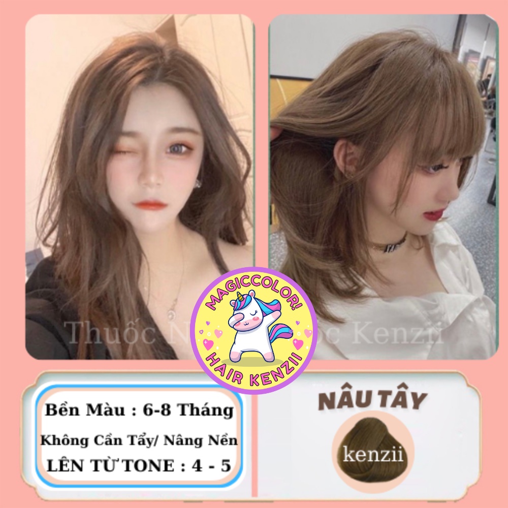 Thuốc nhuộm tóc Nâu Tây tặng trợ nhuộm Kenzii lên từ tone nâu 4 - 5 | Thuốc nhuộm tóc Màu Nâu Tây