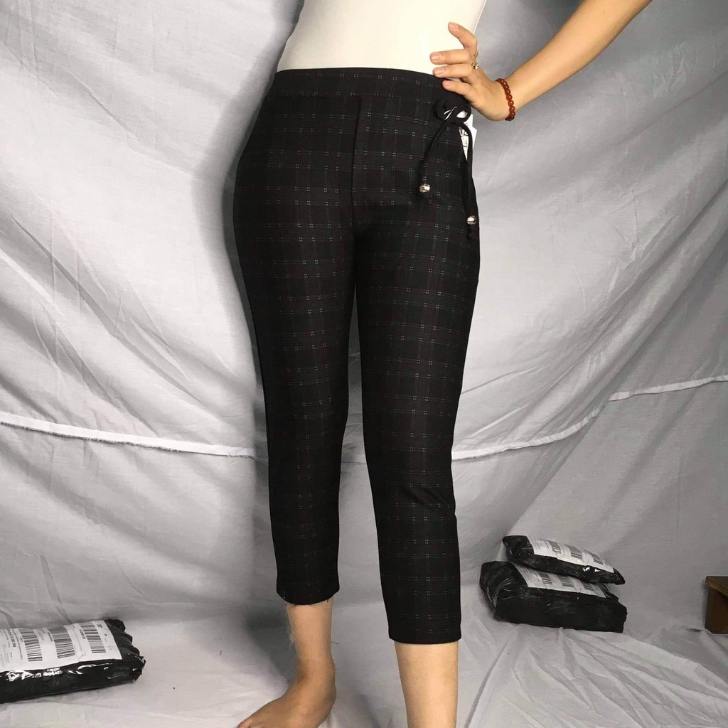 Quần cotton lửng 75cm sọc kẻ lưng thun mẫu mới