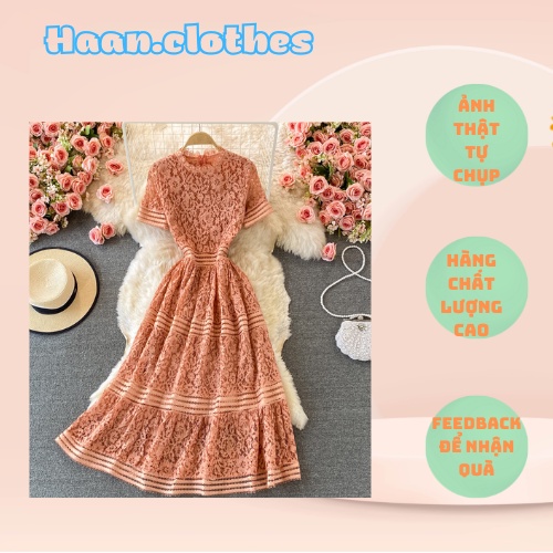Đầm tay ngắn chất ren hoa 2 lớp 2 màu đủ size chiết eo dáng xòe
