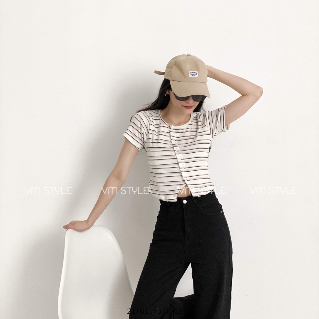 Áo thun tay ngắn crop VM STYLE gài nút chéo ulzzang thời trang nữ 21TU11T372702