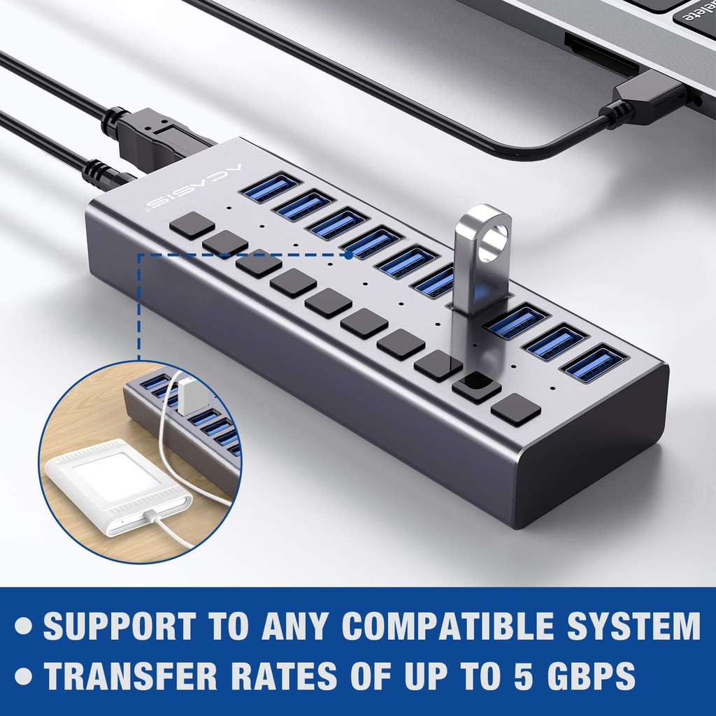 Bộ Chia 10 Cổng USB 3.0 ACASIS 12V / 4A Cho Laptop / PC / Mobile HDD