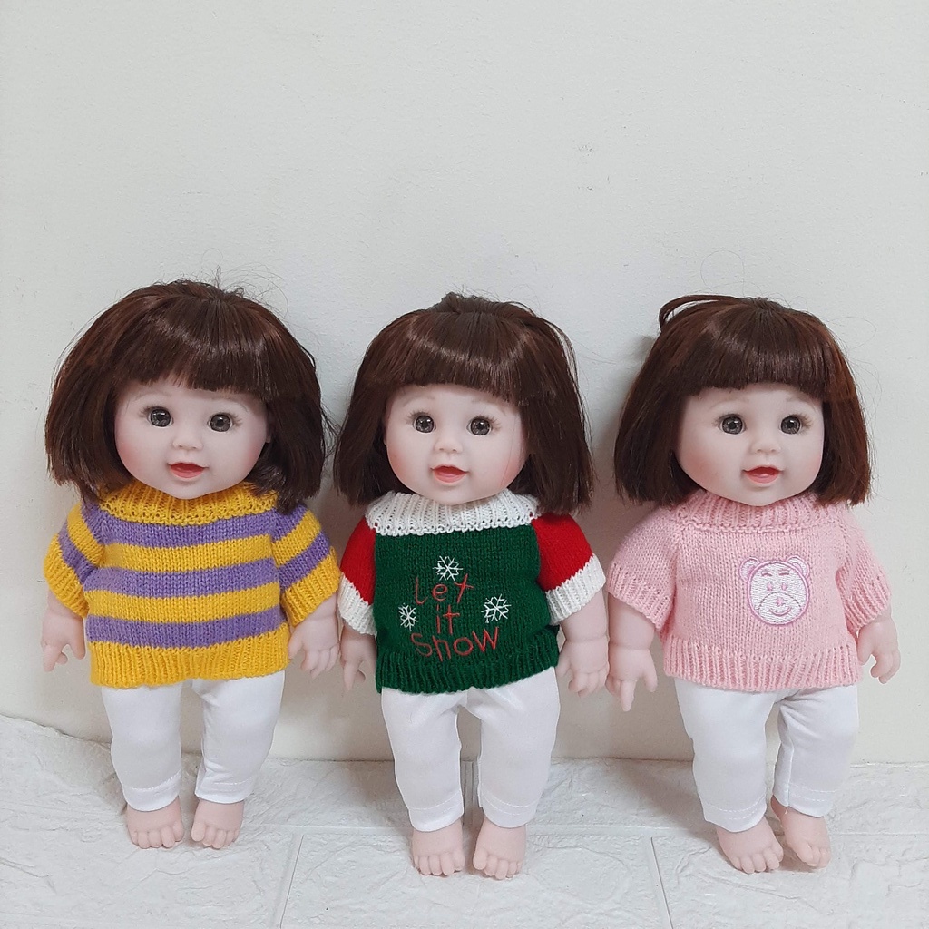 Búp Bê Bé Gái Nhựa Cao Cấp Nathaniel 30 cm 12 inch Reborn Vynil Doll - Tóc Bob Áo Len