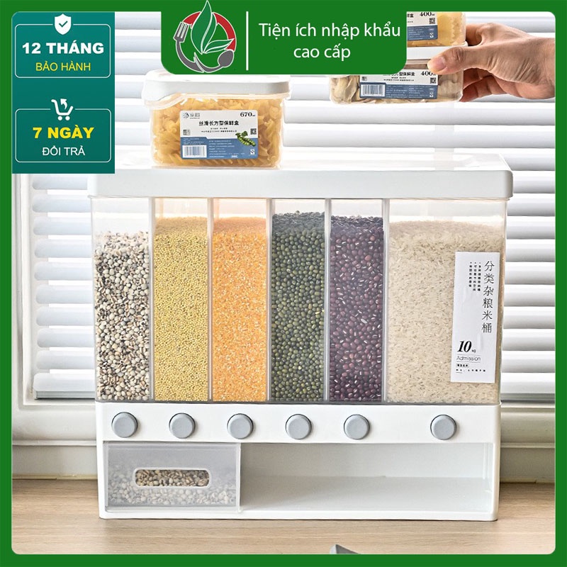Thùng đựng gạo,ngũ cốc có chia ngăn,thùng đựng các loại hạt đồ khô chất liệu nhựa cao cấp