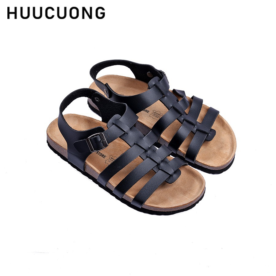 Giày Sandal unisex Huucuong chiến binh đen Unisex đế trấu