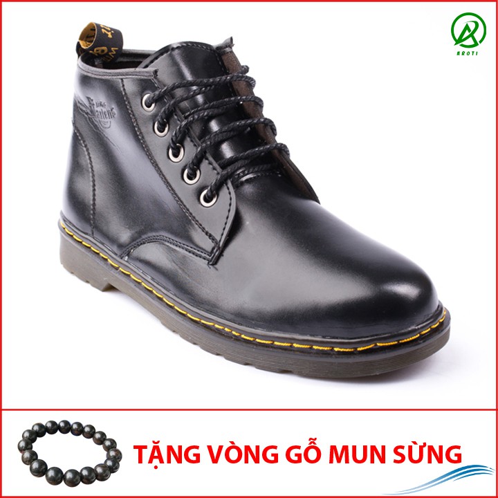 [Có Video Thật] Giày Boot Nam Cổ Lửng Đế Khâu Da Trơn Màu Đen Cực Chất - M354-DEN(GM)- Kèm Vòng Phong Thủy Gỗ Mun