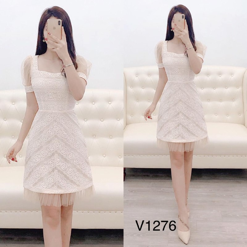Đầm phối tay lưới 1276 dáng suông cao cấp kèm ảnh thật