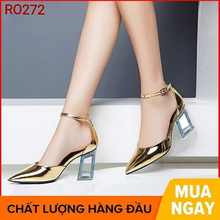 Giày cao gót nữ đẹp đế vuông 7 phân màu đen vàng hàng hiệu rosata ro272