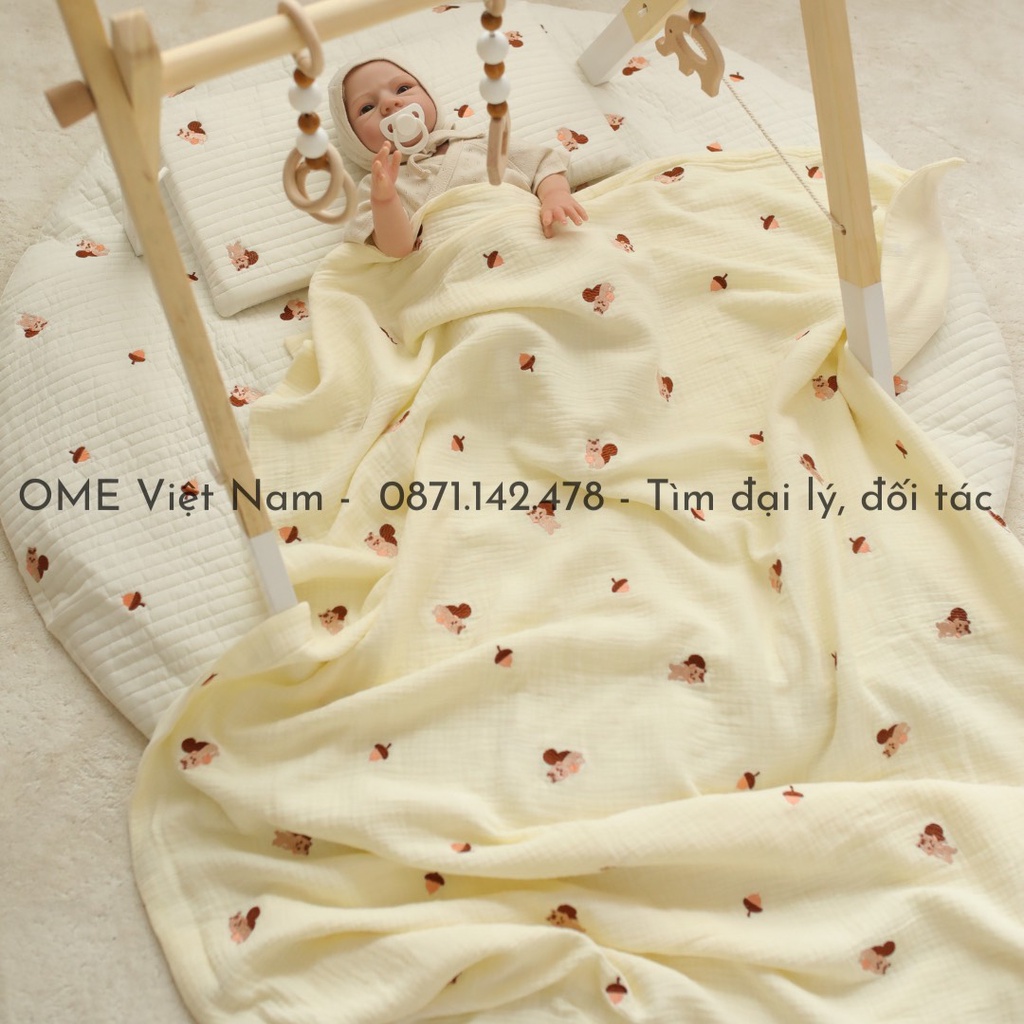 Set chăn gối đa năng - gối rãnh thoáng, chăn 4 mùa vải xô muslin chính hãng OME x Sishi