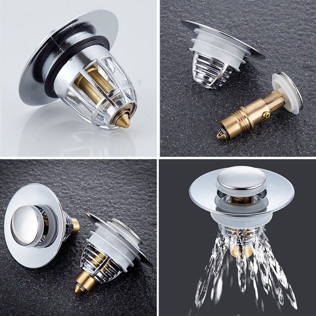 Nắp lọc làm từ thép không gỉ gắn lỗ thoát nước bồn rửa, Nắp thoát nước inox chặn rác, Nút nhấn bộ xả lavabo