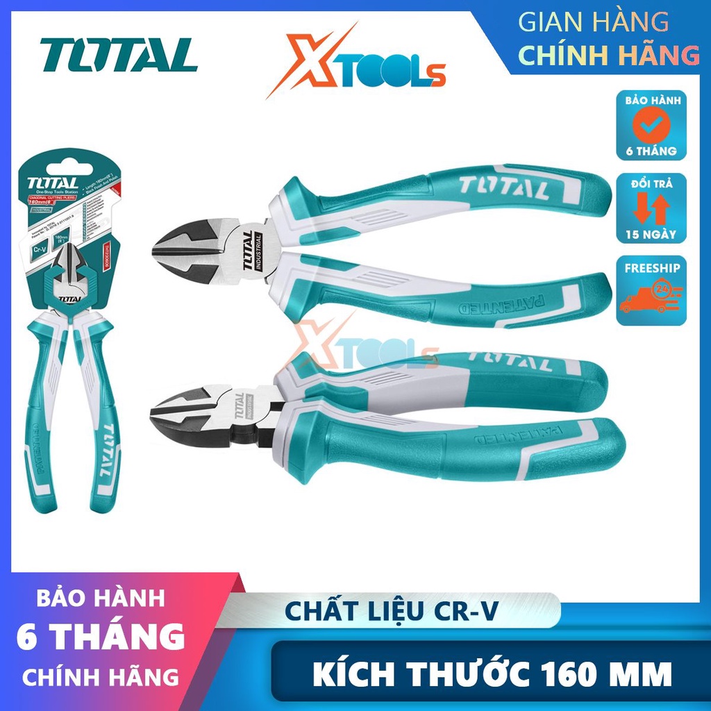 Kềm cắt cao cấp 160mm7&quot;/160mm, kìm cắt dây điện dùng chất liệu Cr-V, làm bóng &amp; đen, phần tay cầm TPR -CHÍNH HÃNG-XTOOLS