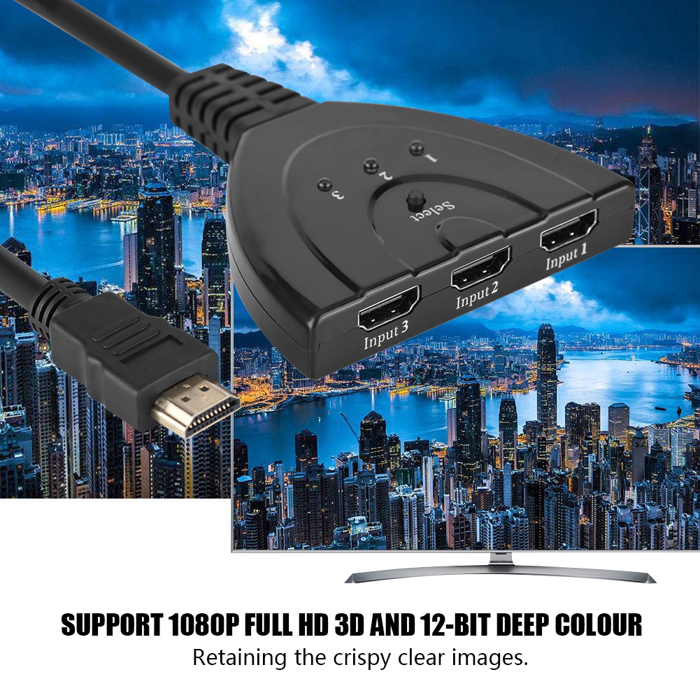 1080P Video Switch Splitter HDMI 3 In 1 Out Signal Adapter