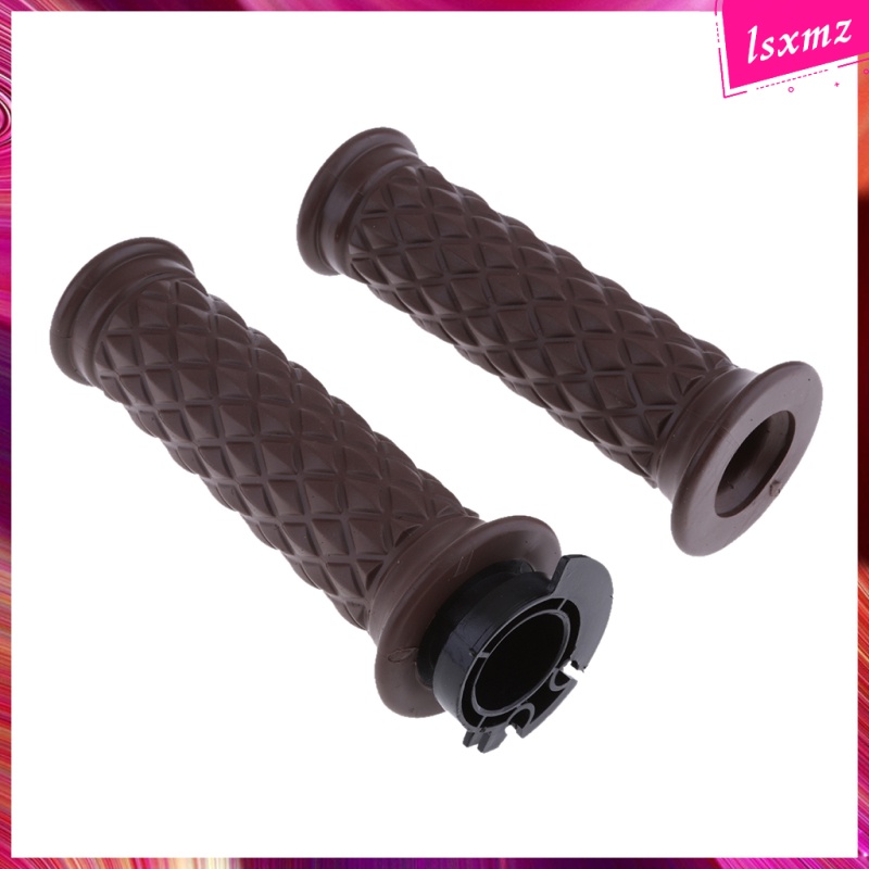  Brown Durable Rubber Cafe Racer Style Hand Grips 7/8\'\' (22mm) Diamond Pattern