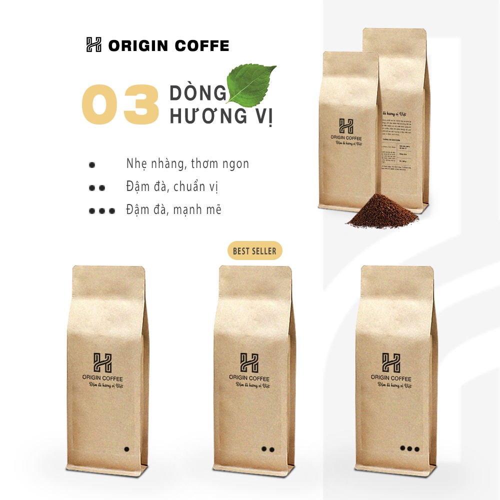 Cà phê rang mộc nguyên chất H ORIGIN COFFEE Gu Mạnh Mẽ - đậm đà thơm ngon cafe bột pha phin sạch 100% từ Đăk Mil- (500g)