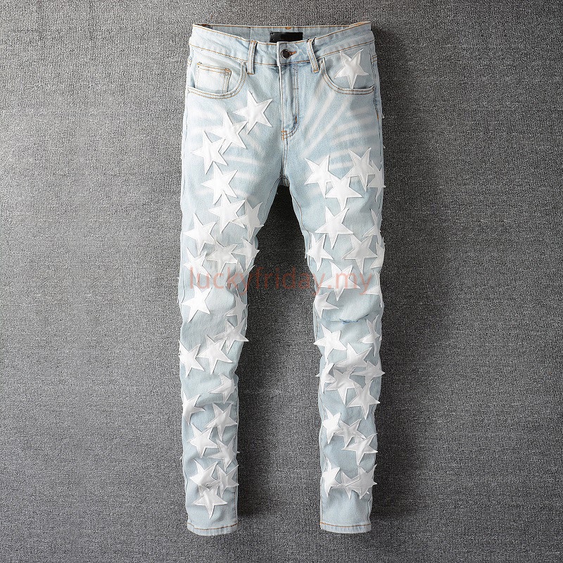 Amiri Quần Jean Rách Phối Da Phong Cách Hip Hop Đường Phố Chất Lượng Cao Cho Nam
