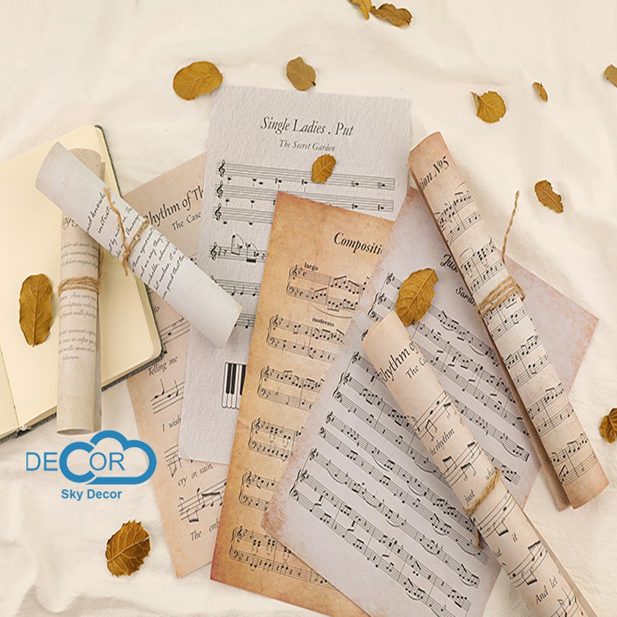 Set sheet, bản nhạc vintage trang trí chụp ảnh, decor nhà cửa, cửa hàng - Sky Decor