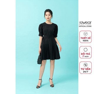 Đầm xòe thiết kế công sở 92WEAR 3 màu, nếp giả đính cúc DEA1492