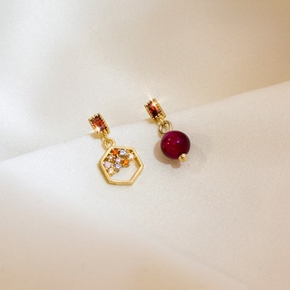 Khuyên tai đính đá zircon không đối xứng phong cách Hàn Quốc sang trọng