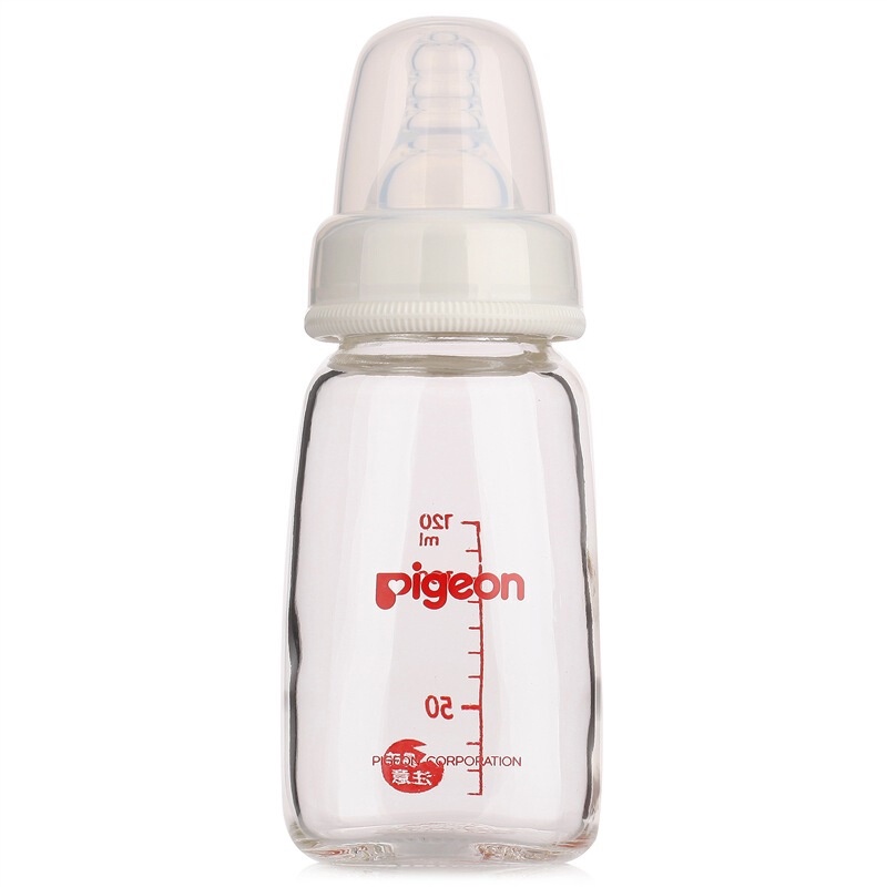 Bình Sữa Thủy Tinh Cổ Hẹp Pigeon 120/240 ML Kèm Núm Vú Size S/M