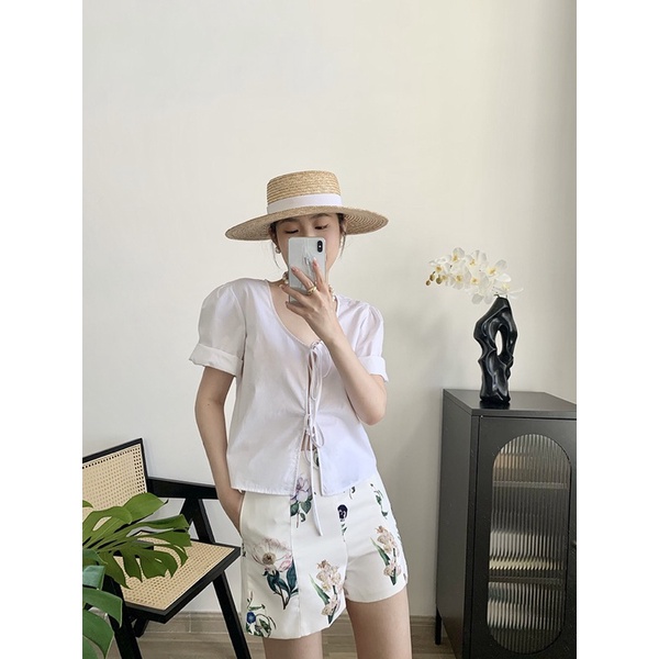 Áo somi kiểu nữ cột dây Choco phong cách Pháp xinh đẹp phù hợp với mùa thu.