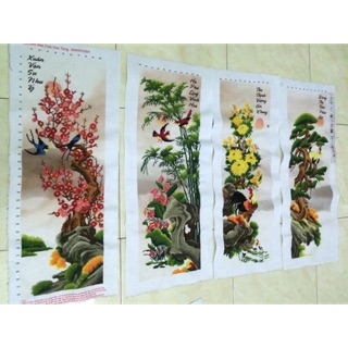 Tranh thêu tứ quý tùng cúc trúc mai 223046 thêu sẵn chưa khjng