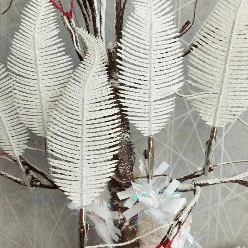 Bộ 6 Phụ Kiện Treo Trang Trí Cây Thông Giáng Sinh Hình Lông Vũ/Lá Màu Vàng/Bạc