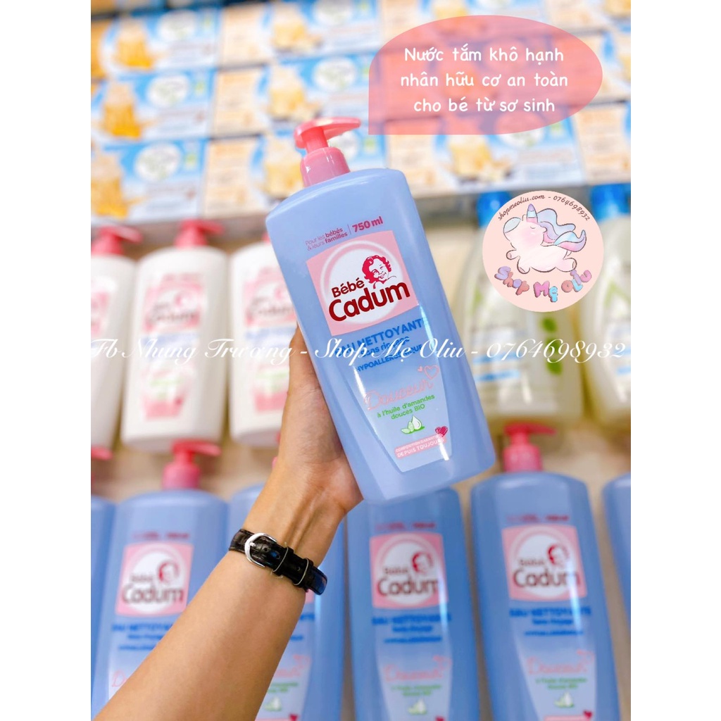 Nước tắm khô Bébé Cadum hữu cơ hạnh nhân cho bé từ sơ sinh 750ml