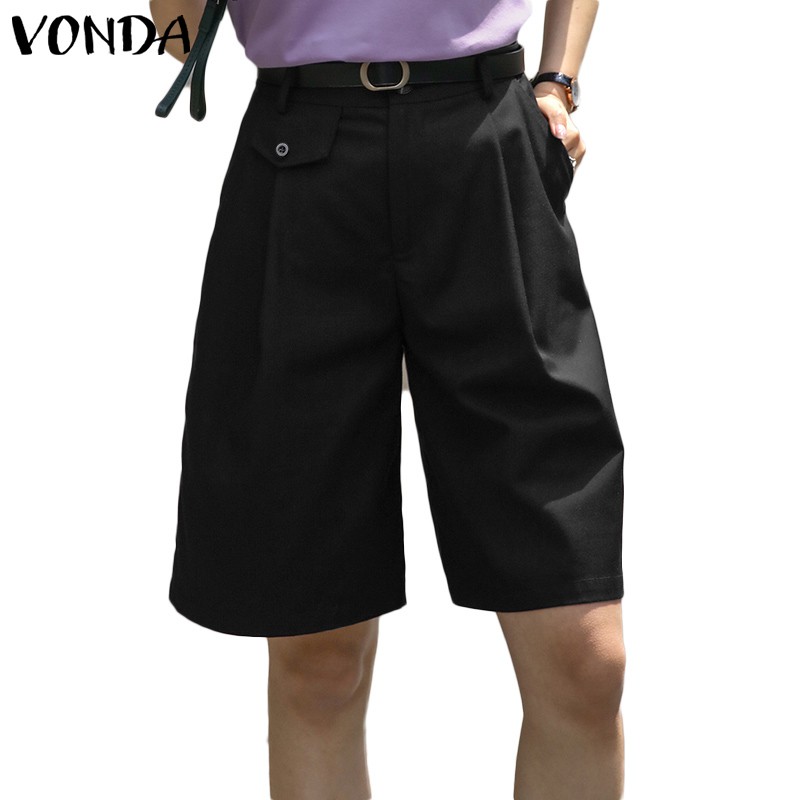 Quần Short VONDA Ống Rộng Lưng Cao Màu Trơn Dành Cho Nữ