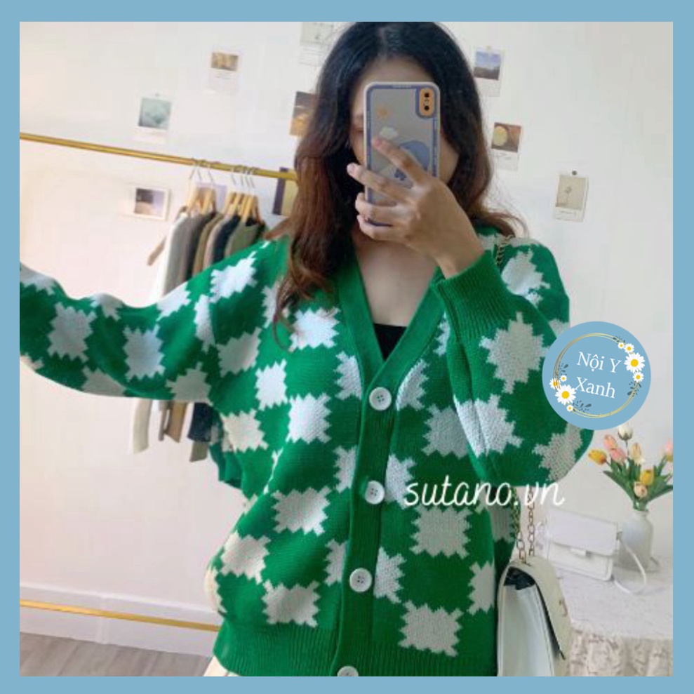 áo khoác len cardigan nữ dáng thon cao thiết kế caro sọc to màu xanh da trời lạ thường phong thái A165 noiyxanh hot tren
