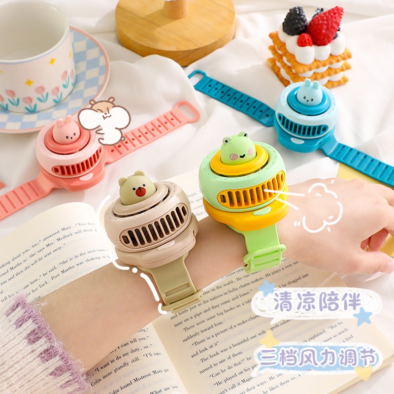 Quạt Sạc Nhỏ Gọn Hình Đồng Hồ Hoạt Hình Dễ Thương Cho Học Sinh