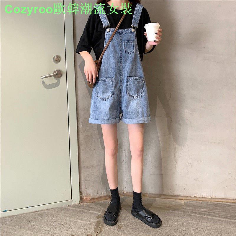 Jumpsuit Denim Ngắn Phong Cách Hàn Quốc Thời Trang Mùa Hè Dành Cho Nữ 2021