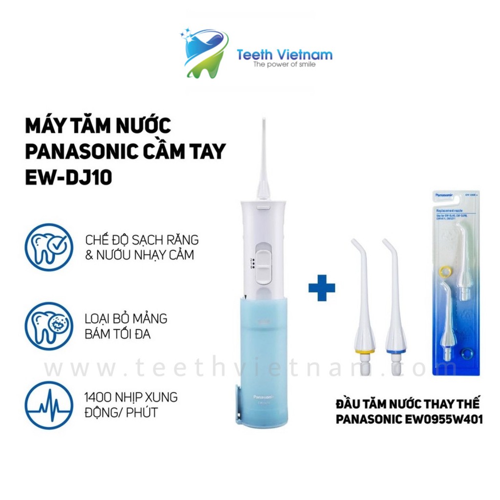 Combo Máy Tăm Nước Cầm Tay Panasonic Dùng Pin EW-DJ10 và đầu thay thế EW0955W401 - Bảo Hành 12 Tháng - Hàng Chính Hãng