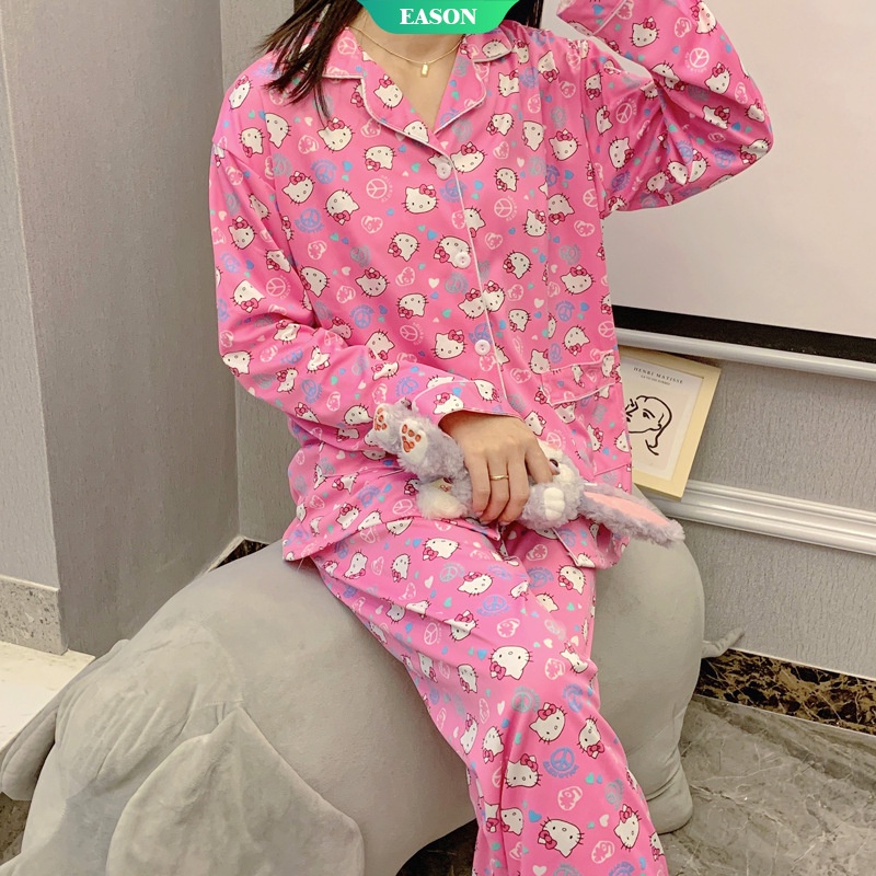 Bộ Đồ Ngủ Dài Tay Cỡ Lớn In Hình Hello Kitty Dành Cho Nữ