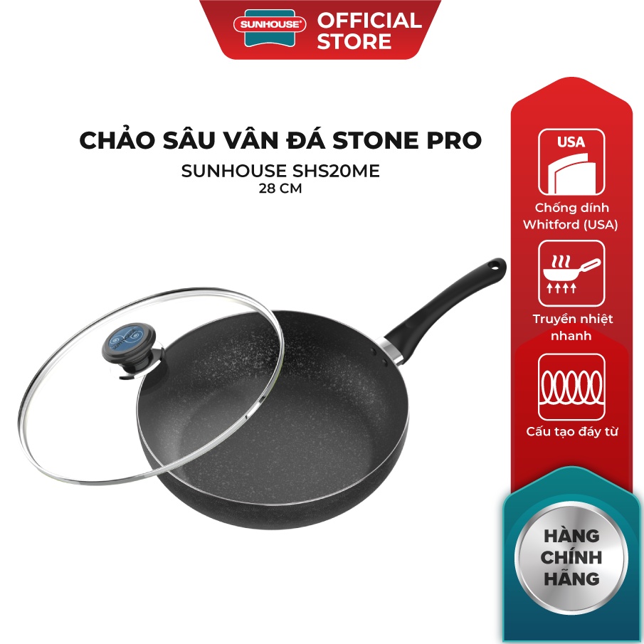 [Mã LIFEHL25 giảm 10% đơn350K] Chảo sâu vân đá Stone Pro SUNHOUSE SHS20-26-28ME