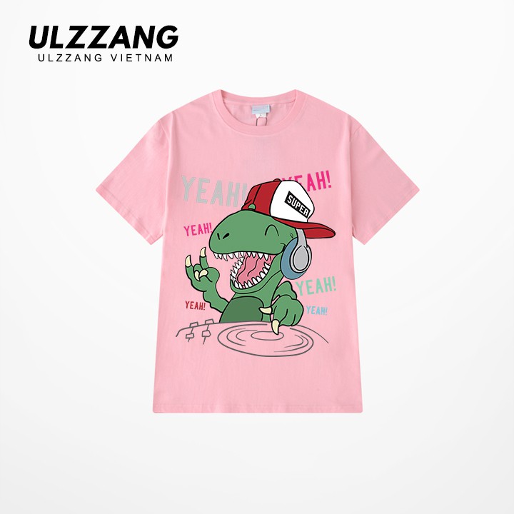 Áo tay lỡ ULZZANG cotton dáng unisex form rộng in hình khủng long dino dj