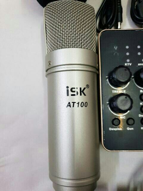 Combo bộ livestream thu âm mic isk AT-100 sound card V10 bluetooth tặng tai nghe giá kẹp điên thoại