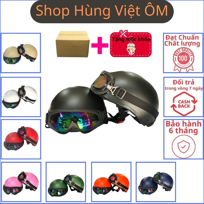 Mũ Bảo Hiểm Nửa Đầu 1/2 Kính UV Kính Phi Công Cho Nam Nữ Nhiều Màu Lựa Chọn. Nón Bảo Hiểm nữa đầu thời trang chính hãng