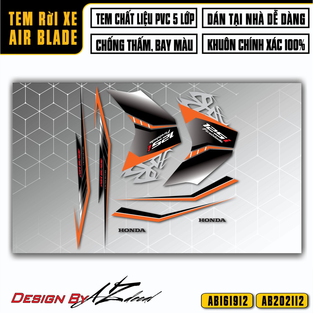 Tem Airblade 2016 - 2022 Mẫu 125i Cách Điệu | AB12 | Chất Liệu Decal Cao Cấp Chống Nước, Chống Bay Màu