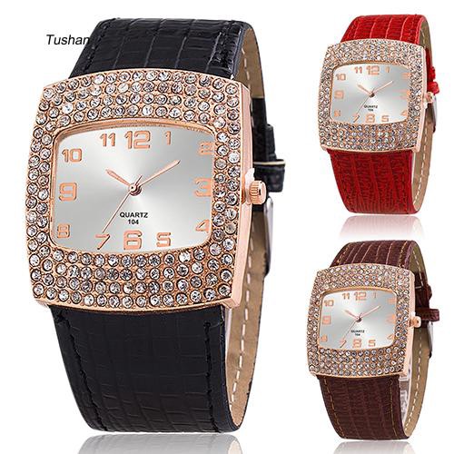 Đồng hồ mặt vuông đính đá phối dây đeo giả da cho nữ | BigBuy360 - bigbuy360.vn