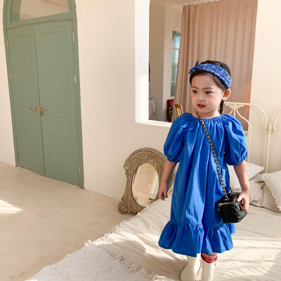 Đầm cổ tròn tay phồng thời trang dành cho bé gái