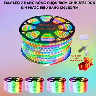 Led cuộn 2835 2 hàng bóng đủ màu 100m CÓ KÈM DÂY CHỈNH