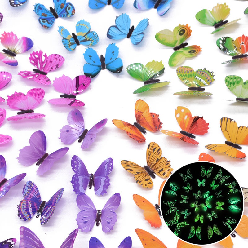 Bộ 12 Miếng Dán Tường Dạ Quang Hình Bướm 3D Độc Đáo