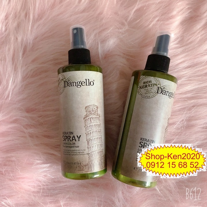 Xịt dưỡng phục hồi tóc Dangello Keratin Spray 250ml chống cháy tóc, khóa màu, siêu mượt